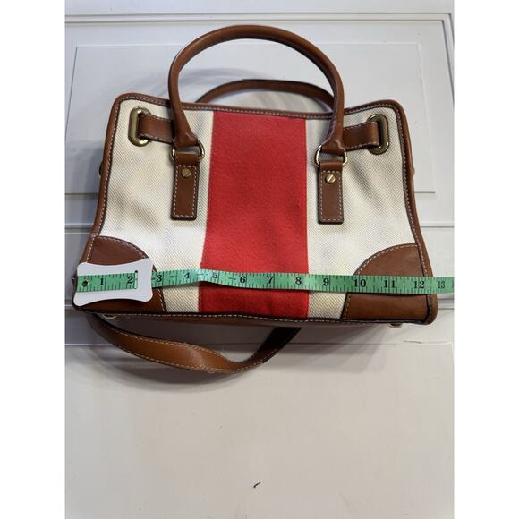 Michael Kors Hamilton Mono Red Stripe Canvas Leather Tote Large Lock Chain - Picture 6 of 10
